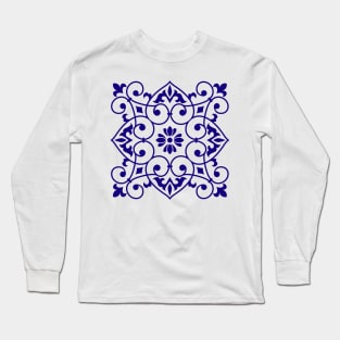 Antique Azulejo Tile Floral Pattern Long Sleeve T-Shirt